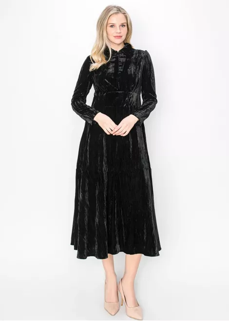 Black Velvet Collared Midi Dress Black Velvet Collared Midi Dress
