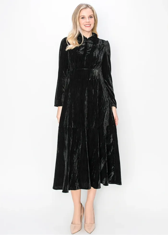Black Velvet Collared Midi Dress