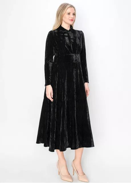 Black Velvet Collared Midi Dress
