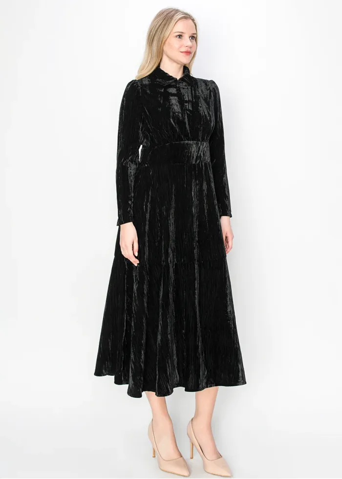 Black Velvet Collared Midi Dress