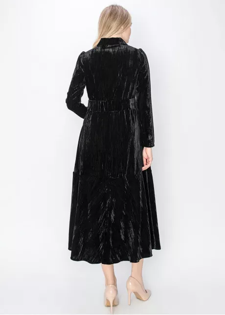 Black Velvet Collared Midi Dress