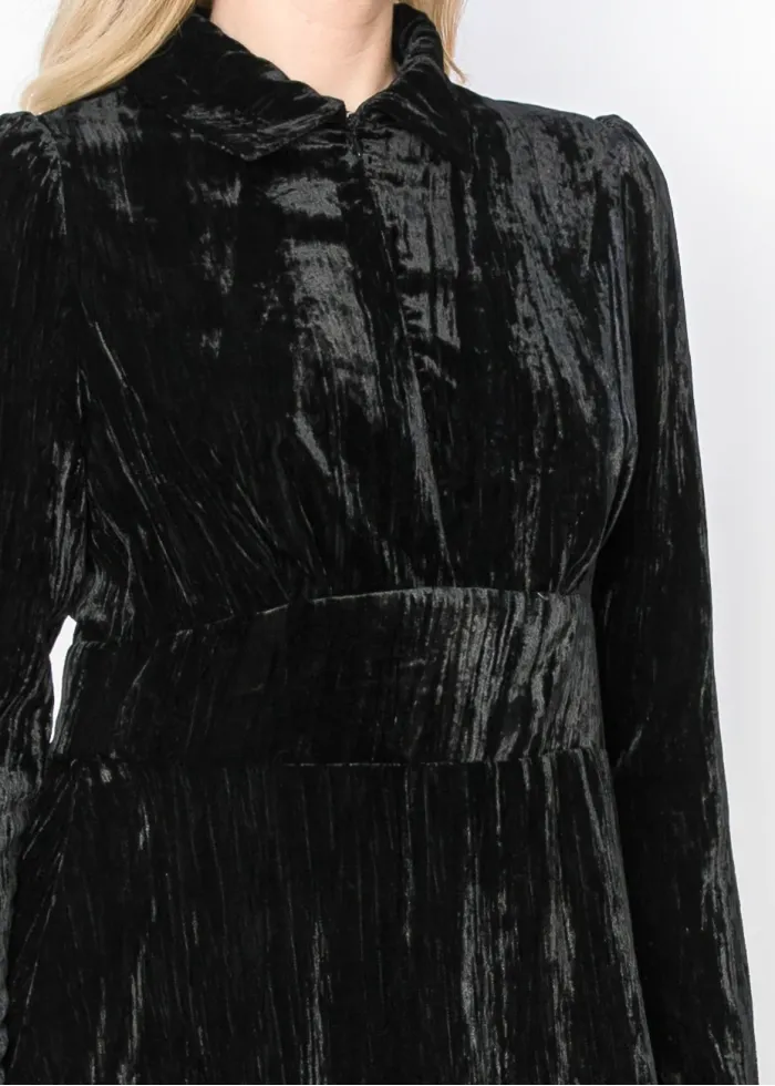 Black Velvet Collared Midi Dress