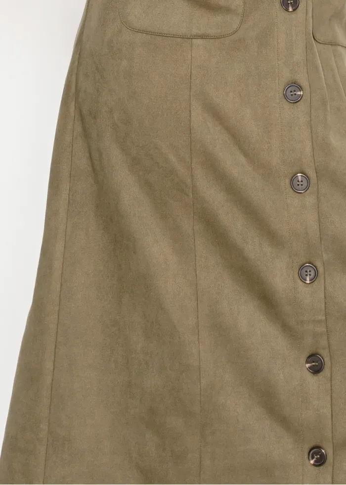 Olive Sleeveless Midi Dress with Pockets