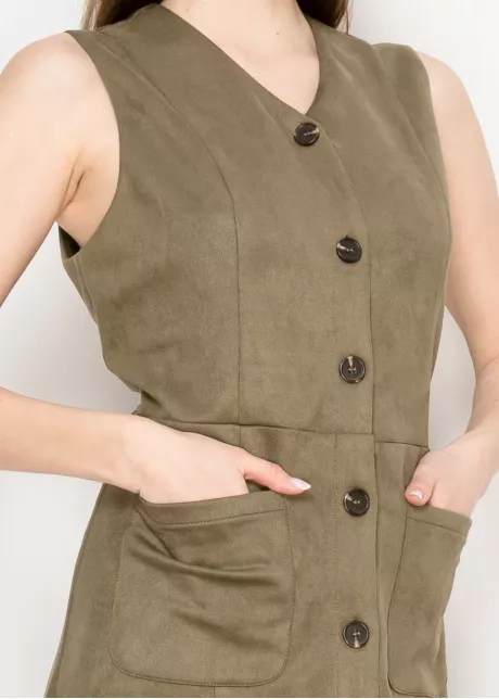 Olive Sleeveless Midi Dress with Pockets