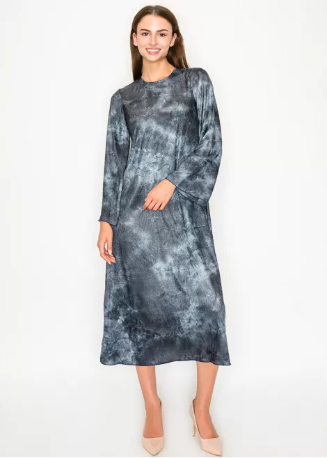 Navy tie-dye midi dress with flared sleeves Navy tie-dye midi dress with flared sleeves
