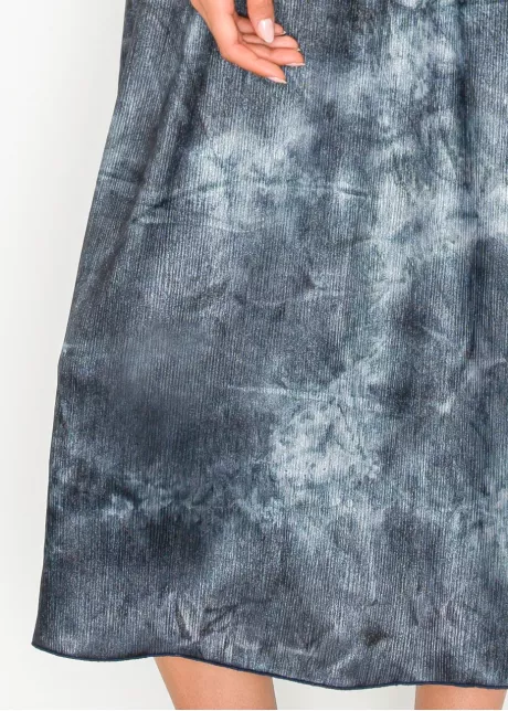 Navy tie-dye midi dress with flared sleeves
