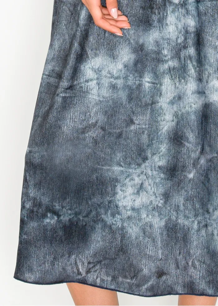 Navy tie-dye midi dress with flared sleeves