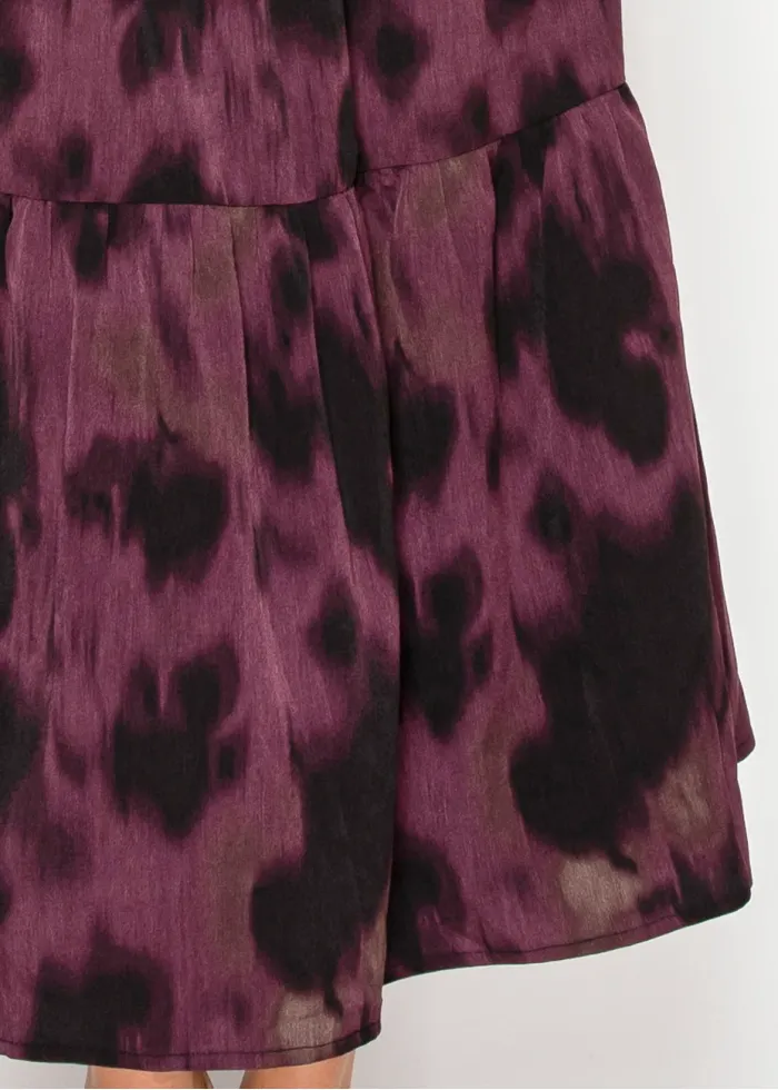 Burgundy abstract tiered midi dress