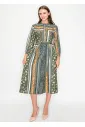 Olive Mixed Print Belted Midi Dress