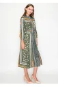 Olive Mixed Print Belted Midi Dress