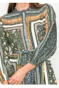 Olive Mixed Print Belted Midi Dress