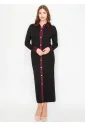 Long Cable Knit Dress with Contrast Trim