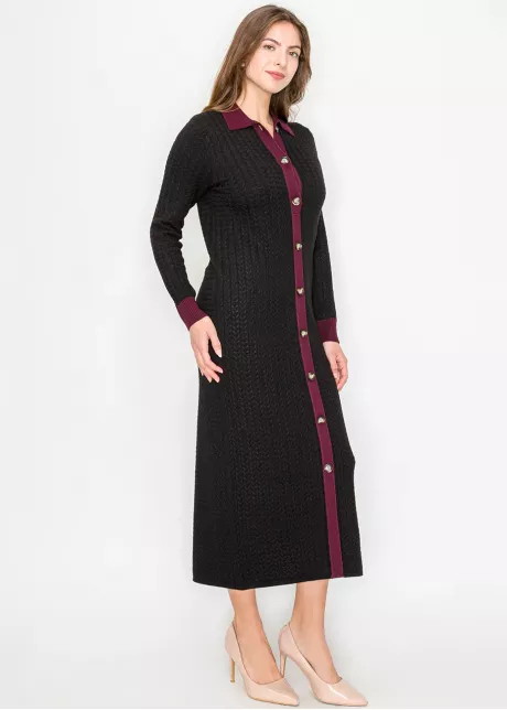 Long Cable Knit Dress with Contrast Trim
