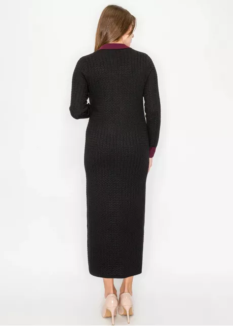 Long Cable Knit Dress with Contrast Trim