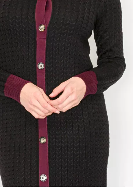 Long Cable Knit Dress with Contrast Trim