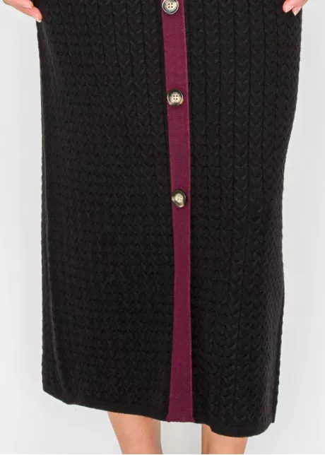 Long Cable Knit Dress with Contrast Trim