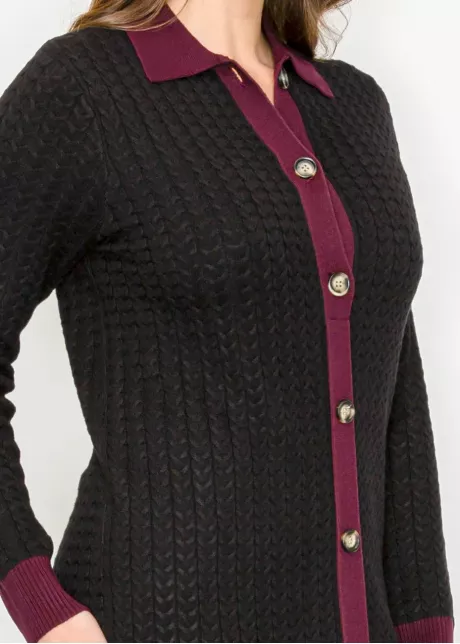 Long Cable Knit Dress with Contrast Trim