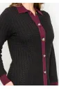 Long Cable Knit Dress with Contrast Trim