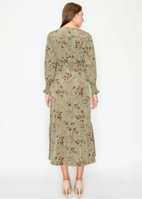 Olive Tiered Floral Midi Dress