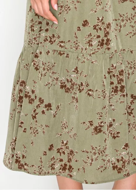 Olive Tiered Floral Midi Dress