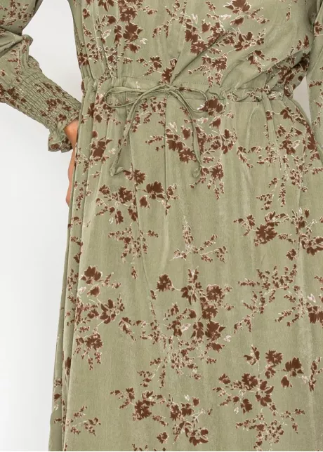 Olive Tiered Floral Midi Dress