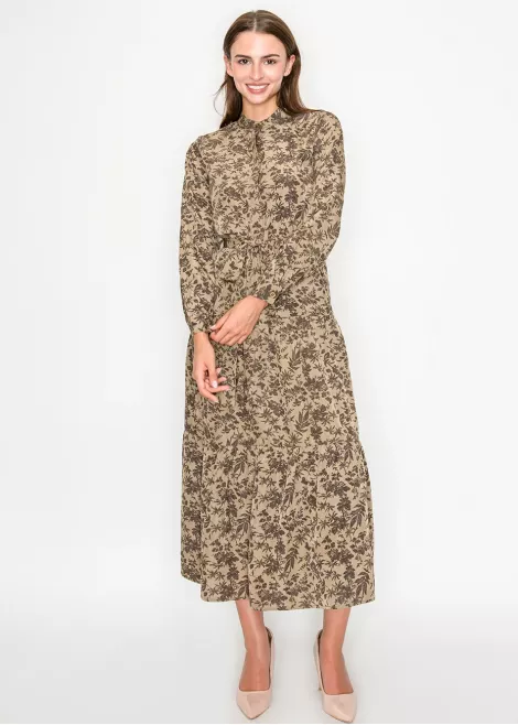 Brown Floral Print Long Sleeve Dress Brown Floral Print Long Sleeve Dress
