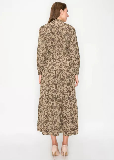 Brown Floral Print Long Sleeve Dress