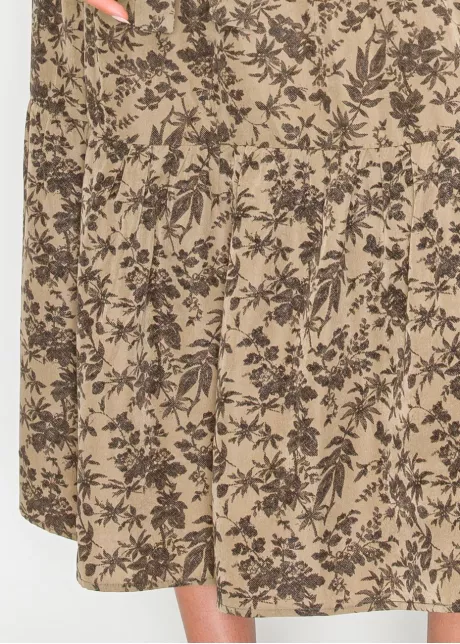 Brown Floral Print Long Sleeve Dress