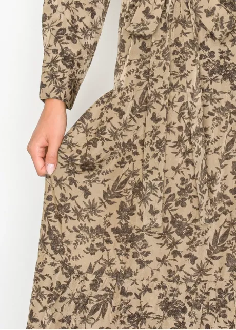 Brown Floral Print Long Sleeve Dress