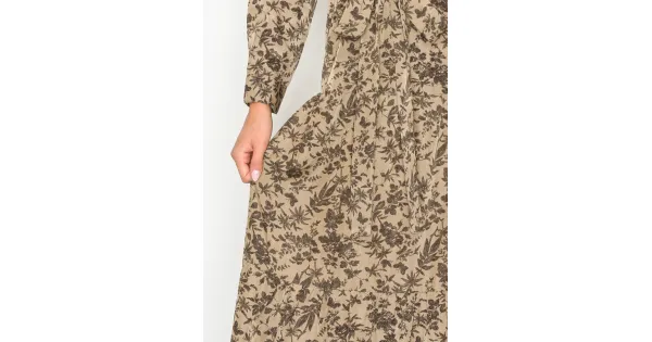 Brown Floral Print Long Sleeve Dress | Modest Women Clothing - YAL New York