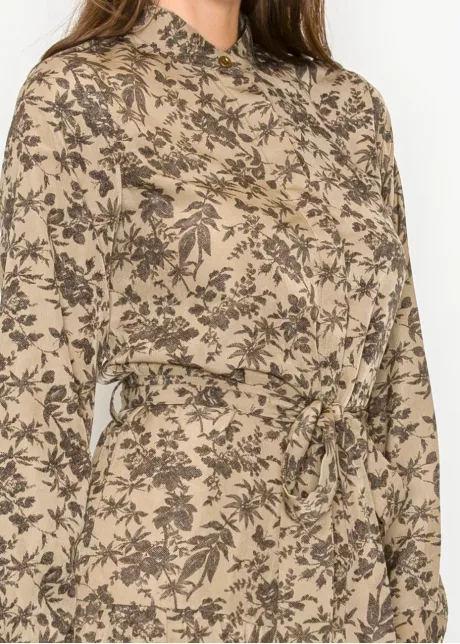 Brown Floral Print Long Sleeve Dress