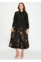 Black Midi Dress with Pleated Floral Detail