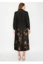 Black Midi Dress with Pleated Floral Detail