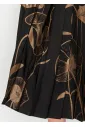 Black Midi Dress with Pleated Floral Detail