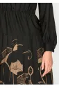 Black Midi Dress with Pleated Floral Detail