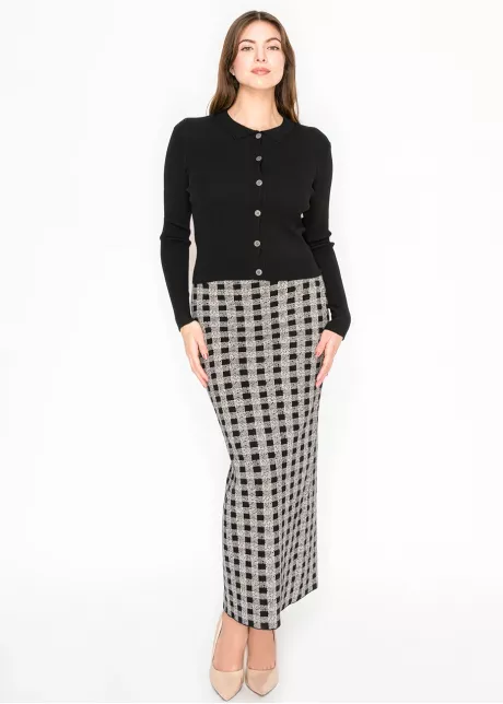 Black Button-Front Cardigan with Collar