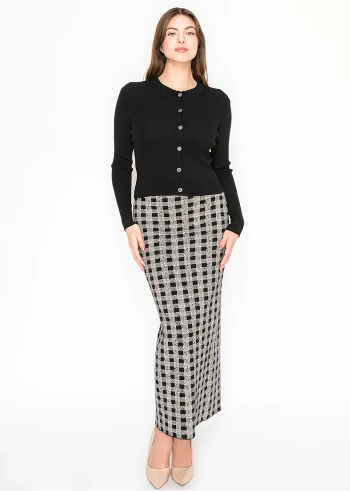 Black Button-Front Cardigan with Collar