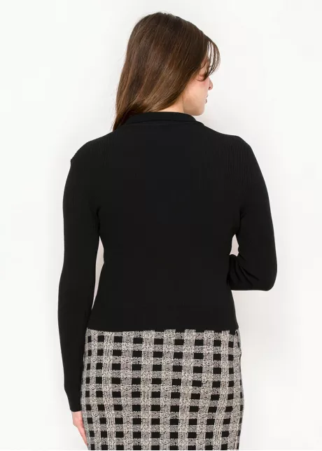 Black Button-Front Cardigan with Collar