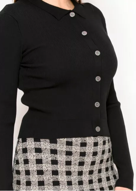 Black Button-Front Cardigan with Collar