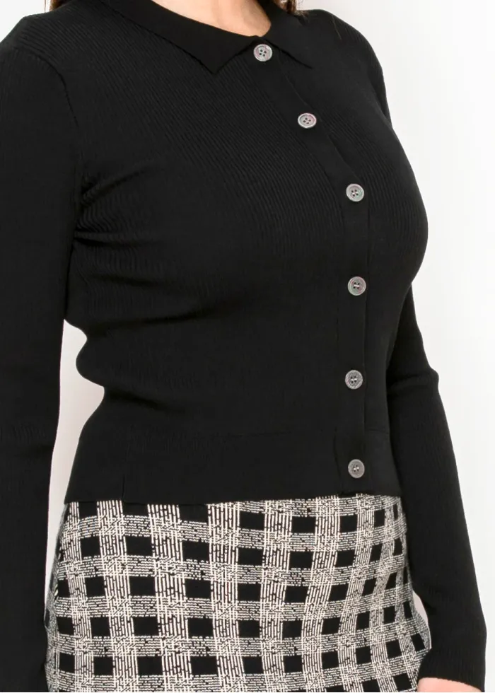 Black Button-Front Cardigan with Collar
