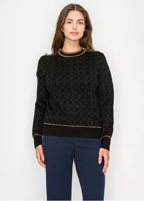 Shimmer Detail Knit Pullover in Black