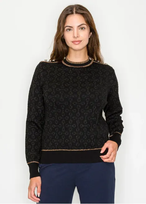 Shimmer Detail Knit Pullover in Black
