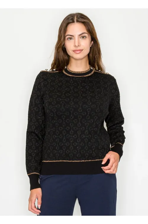 Shimmer Detail Knit Pullover in Black