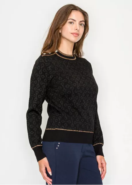 Shimmer Detail Knit Pullover in Black