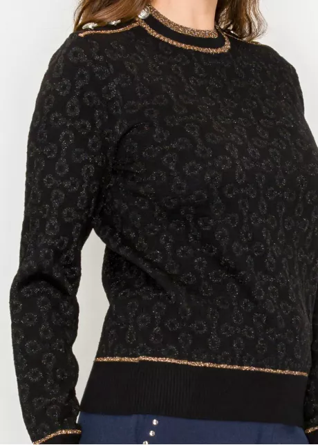 Shimmer Detail Knit Pullover in Black