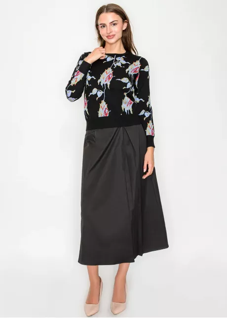 Black Floral Jacquard Knit Sweater