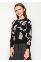 Black Floral Jacquard Knit Sweater