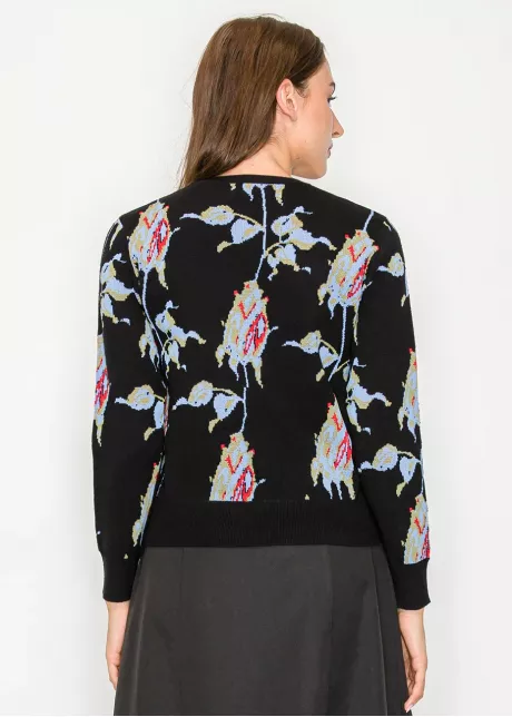 Black Floral Jacquard Knit Sweater