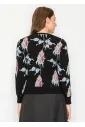 Black Floral Jacquard Knit Sweater
