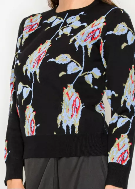 Black Floral Jacquard Knit Sweater